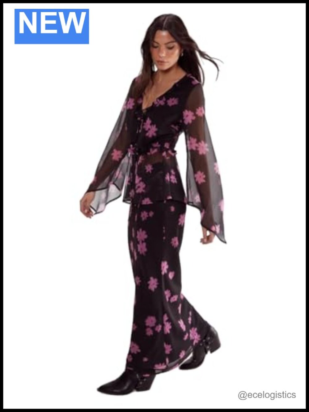 Ditsy Floral Chiffon Maxi Skirt High Waist Flowy